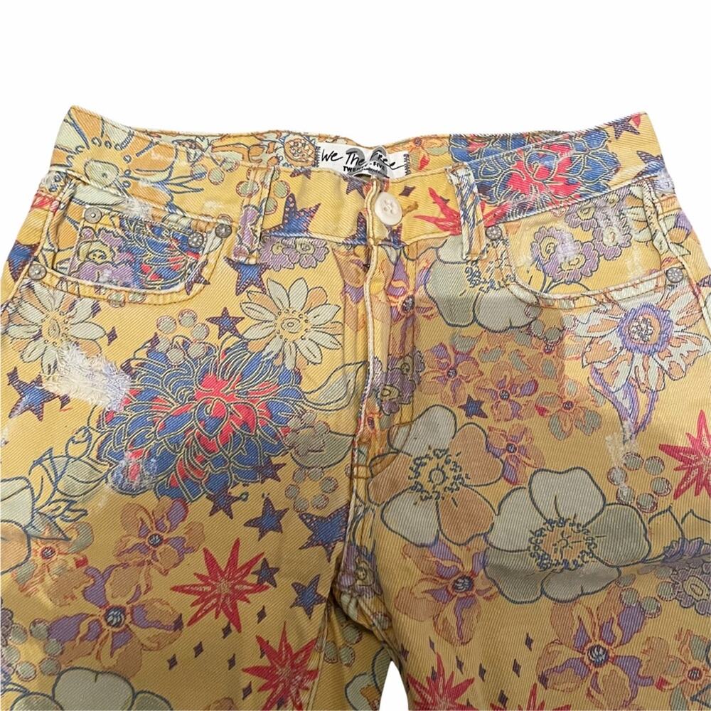 Free People Alani Boho Floral Denim Bermuda Shorts Yellow Banana Size 25 NWT - Picture 6 of 9